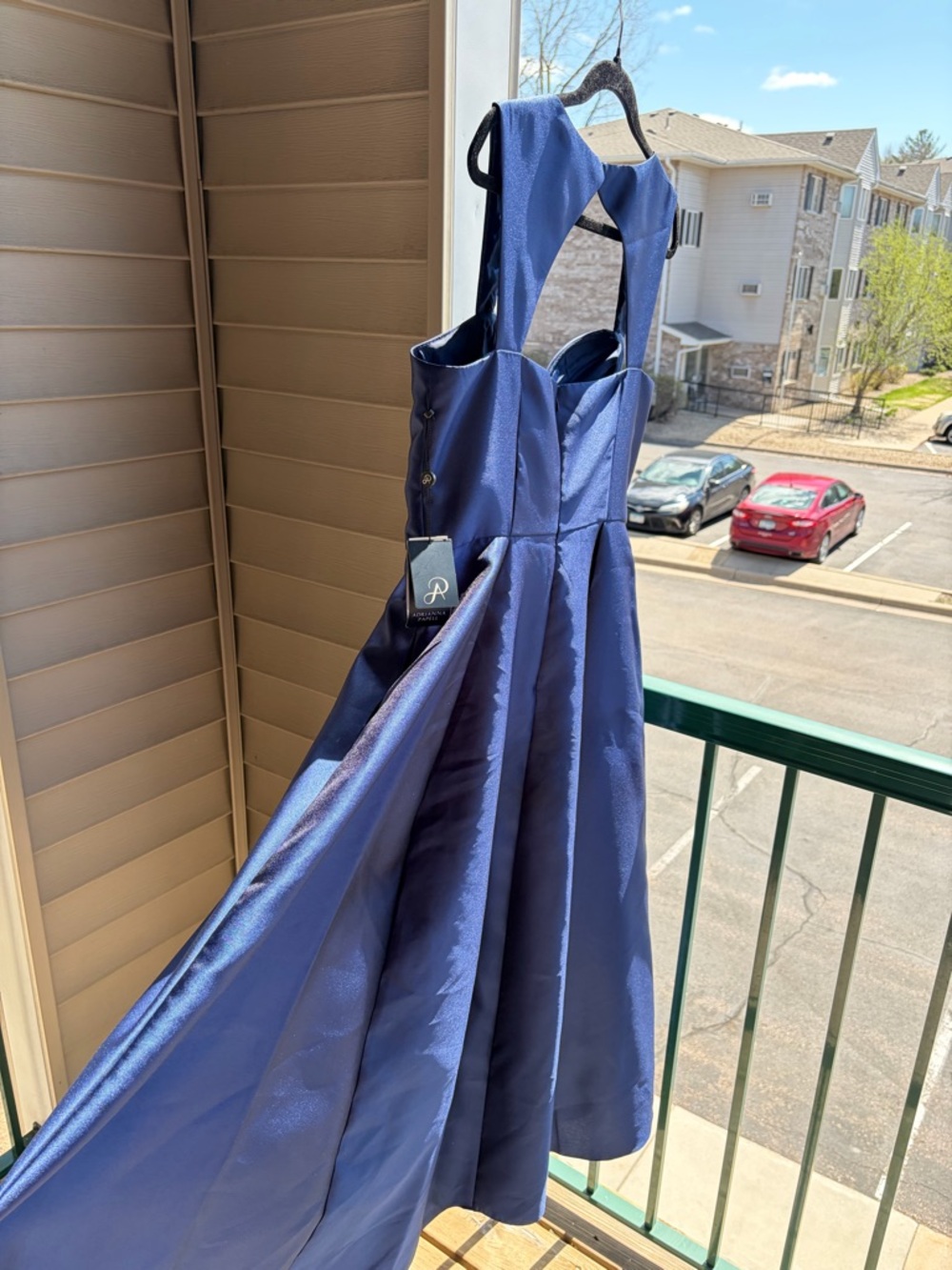 🆕🫐Adrianna Papell Navy Mikado Sweetheart Dress Size14 Formal Midi Fit&Flare Prom - Picture 7 of 17